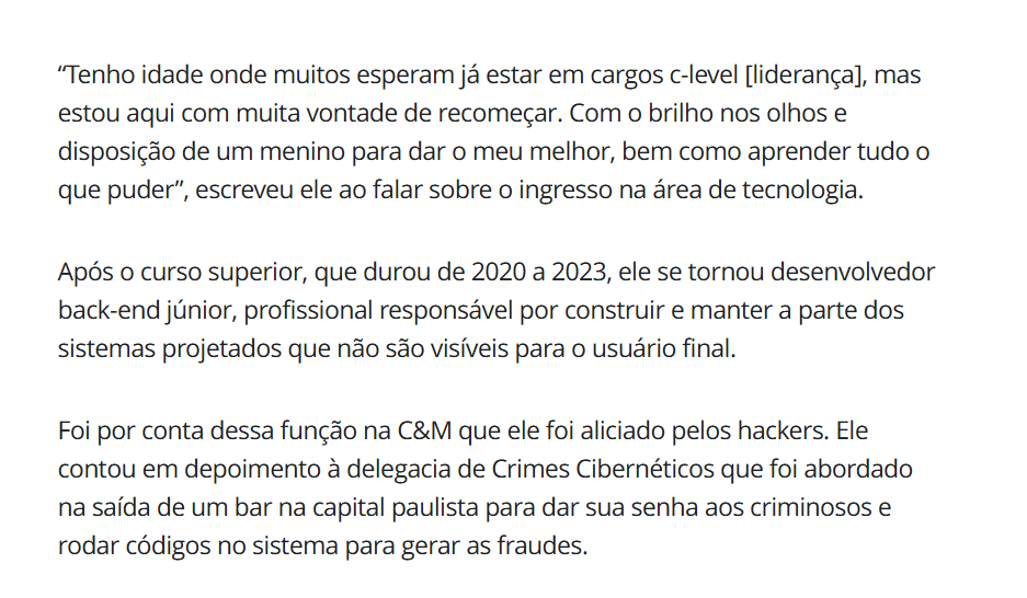 vane vide rótulo (@viderotulo) on Twitter photo A polícia descobriu que um backend JÚNIOR vendeu os acessos por 15mil para os criminosos conseguirem meter um rombo BILIONÁRIO em fintechs, estou em chock A polícia descobriu que um backend JÚNIOR vendeu os acessos por 15mil para os criminosos conseguirem meter um rombo BILIONÁRIO em fintechs, estou em chock