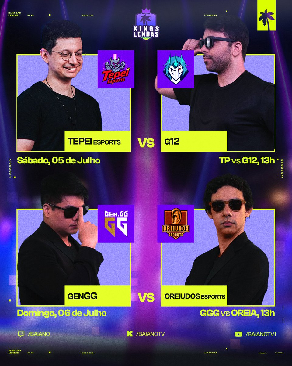 KINGS LENDAS VOLTA AMANHÃ 🏝️

O MSI tá a todo vapor, mas no fim de semana é que rola a gameplay de verdade, a de mais alto nível

MD3 Fearless sábado e domingo às 13h
Escolha seu lado 🫵