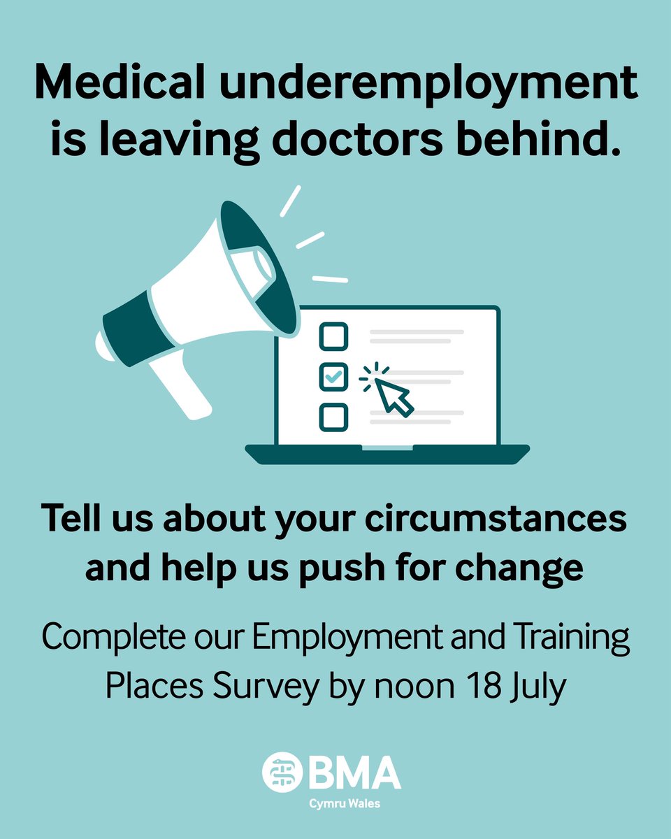 BMA_WRDC's tweet image. 🏥Have you found it difficult to secure a speciality training place?
👩⚕️ Are you now struggling to progress your career?
🗣️ We need to hear about your circumstances to help us address medical underemployment in Wales
🔗surveymonkey.com/r/BMACWMedEmpl…
#Residentdoctors #Wales