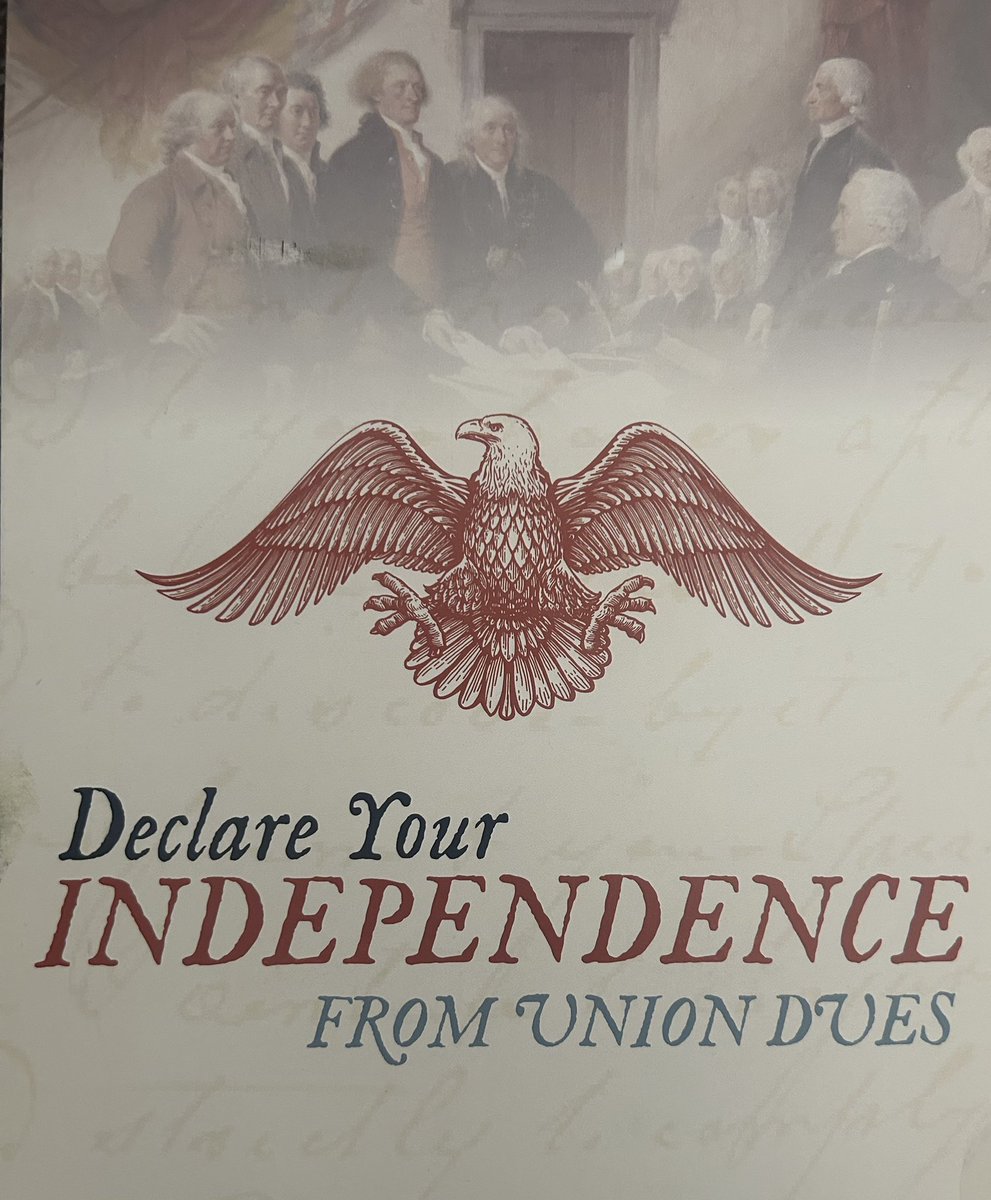 dowfornm's tweet image. This mailer arrived just in time to celebrate for YOUR freedom from forced union dues.
Declare your independence from Union dues!
Grievances against the Union-
Spends YOUR money in politics
Represents DC interests- not yours
Used to be forced to join
Doesn’t reflect YOUR…