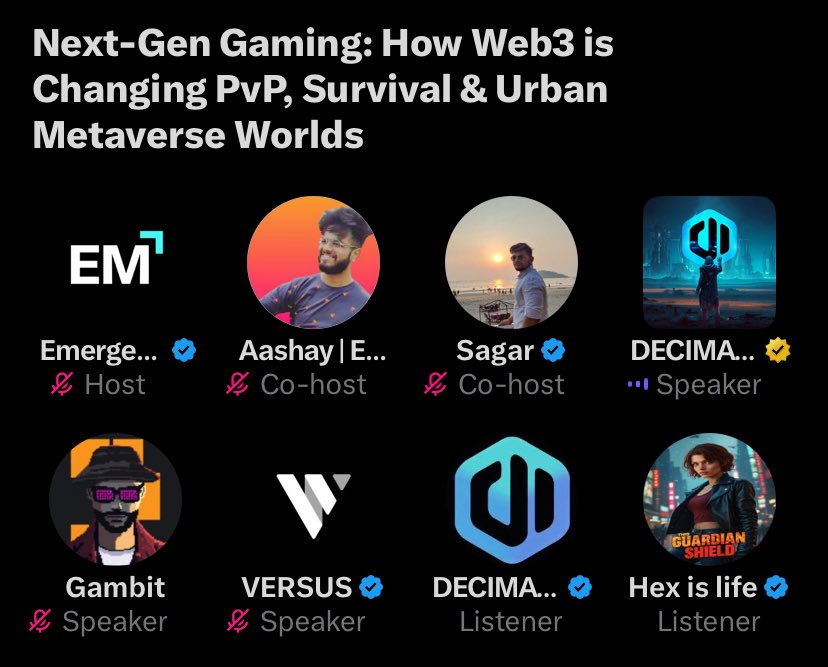 DECIMATED - Unofficial (@decimated_uo) on Twitter photo 🚀 What an electrifying chat about next-gen gaming with <a href="/_EMAgency/">Emergence Media</a>, <a href="/aashaykeys/">Aashay | Emergence Media</a>, <a href="/0xVersus/">VERSUS</a>, <a href="/sagar2803/">Sagar</a>,<a href="/Ismailtareen01/">Gambit</a> and <a href="/decimated_game/">DECIMATED - Official</a>!
The conversation was ON FIRE, diving deep into thriving as a Web3 game developer by pulling in those Web2 players. <a href="/decimated_game/">DECIMATED - Official</a> dropped 🚀 What an electrifying chat about next-gen gaming with <a href="/_EMAgency/">Emergence Media</a>, <a href="/aashaykeys/">Aashay | Emergence Media</a>, <a href="/0xVersus/">VERSUS</a>, <a href="/sagar2803/">Sagar</a>,<a href="/Ismailtareen01/">Gambit</a> and <a href="/decimated_game/">DECIMATED - Official</a>!
The conversation was ON FIRE, diving deep into thriving as a Web3 game developer by pulling in those Web2 players. <a href="/decimated_game/">DECIMATED - Official</a> dropped