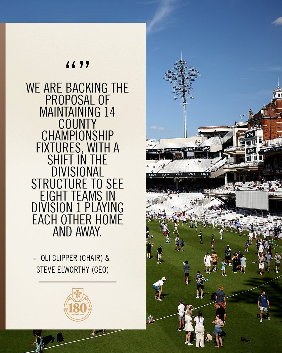 surreycricket's tweet photo. 🗣️ Club Chair Oli Slipper and CEO Steve Elworthy lay out the Club's position on the proposed changes to the 2026 men's domestic schedule. 

READ MORE ➡️ https://t.co/XLgx9w7guz

🤎 | #SurreyCricket https://t.co/FEQn7bgTfe