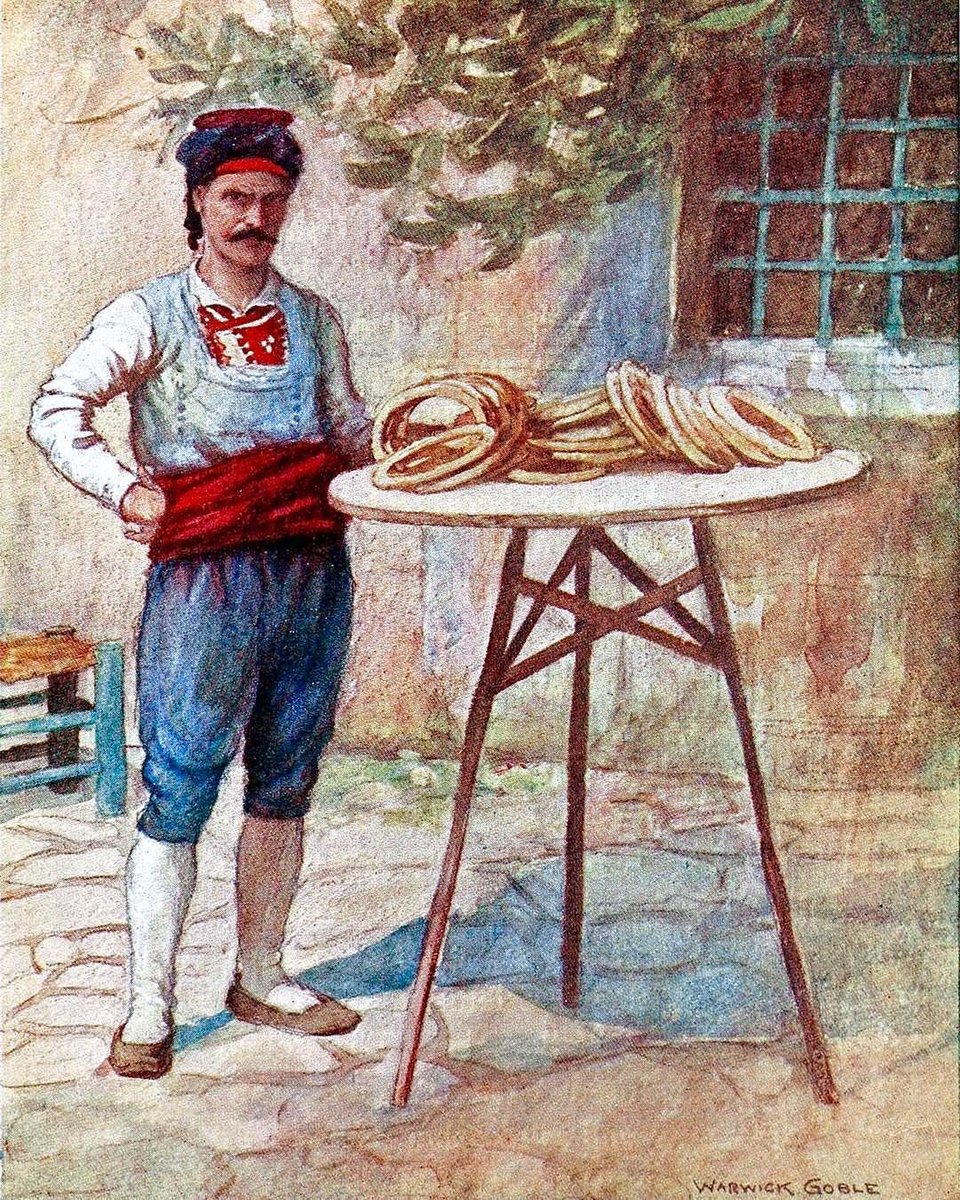 Simitçi | Warwick Goble (1906) 🥯

Daha çok çocuk kitapları illüstrasyonları ile bilinen İngiliz ressamın, İstanbul’da bir simitçiyi resmettiği eseri 🎨