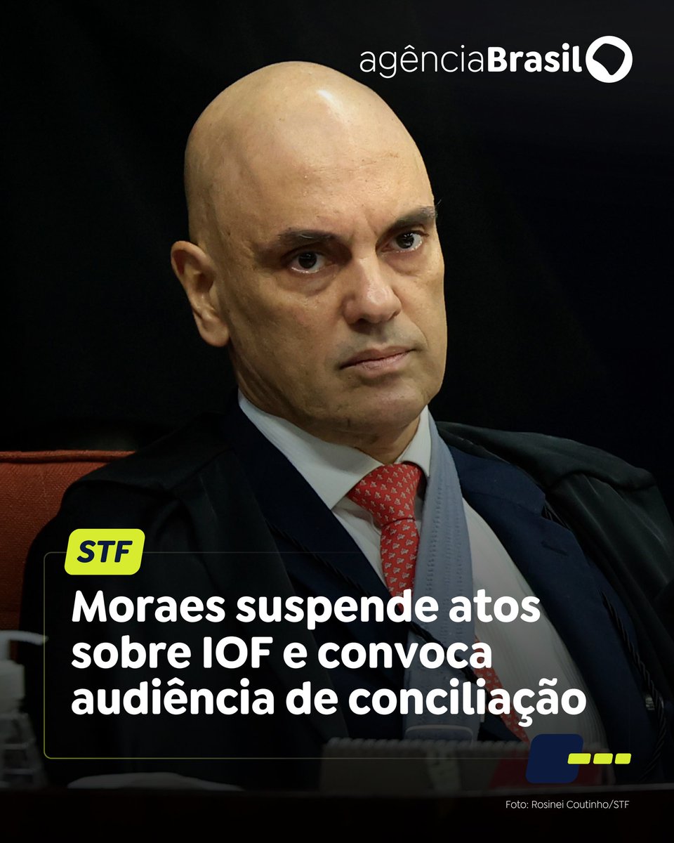 SUSPENSÃO DOS DECRETOS | O ministro Alexandre de Moraes, do STF, suspendeu nesta sexta (4) os decretos do governo e do Congresso sobre alíquotas IOF. Moraes também convocou uma audiência de conciliação para o próximo dia 15 de julho.

Leia aqui: trk.ebc.com.br/bvA70.