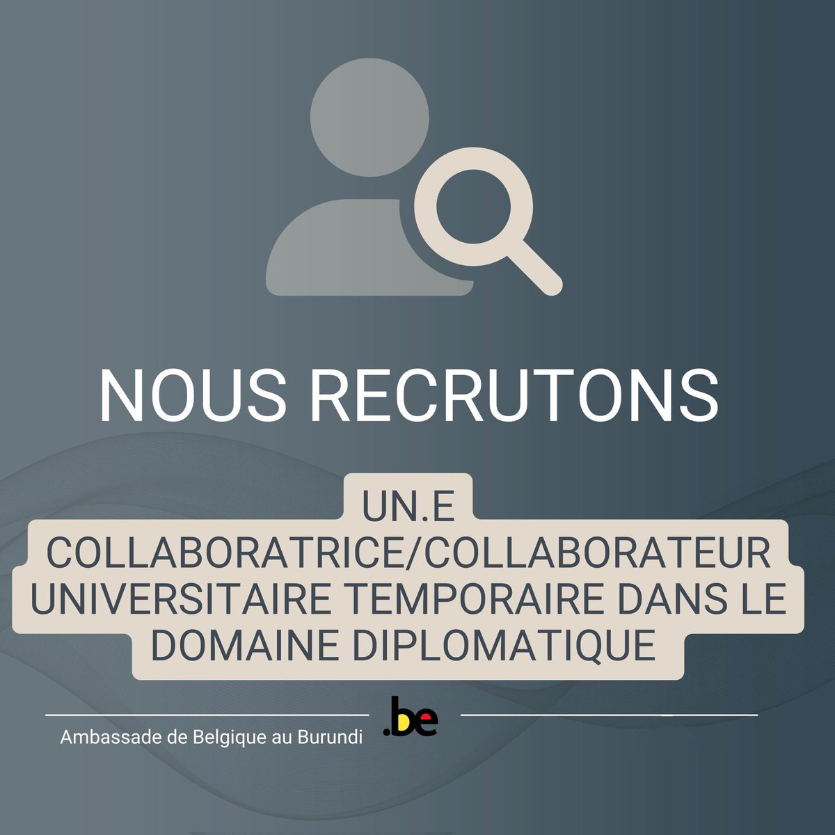 BelgiumInBuja's tweet photo. 📢 La date limite pour le poste de collaborateur(trice) diplomatique est prolongée jusqu’au 13/07.
Spécialiste des questions régionales et politiques ? Postulez !
📌 Les candidatures déjà envoyées restent valides✅.
👉 Infos : https://t.co/cX3ahWk7T9 https://t.co/SWhSS3ZtR3