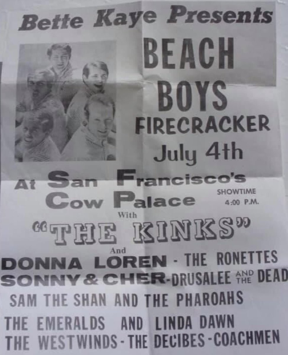 Cow Palace in San Francisco was clearly the place to be on July 4, 1965!

<a href="/RonnieSpectorGS/">Ronnie Spector</a> <a href="/TheBeachBoys/">The Beach Boys</a> <a href="/TheKinks/">The Kinks</a> <a href="/cher/">Cher</a>