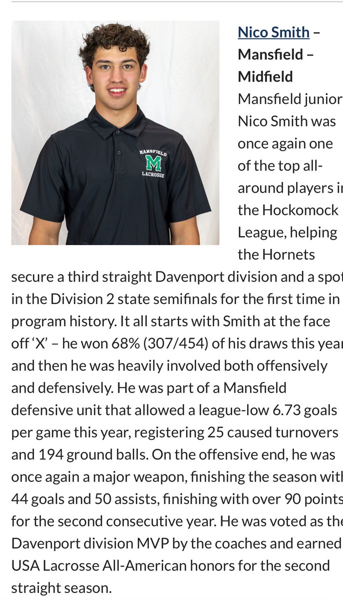 MHS_mens_lax's tweet image. Congratulations to the MHS Men’s Lacrosse HockomockSports.com All Star selections: Cole Hogencamp (Player of the Year), Nico Smith, Andrew DeGirolamo, and Cole Gibson!