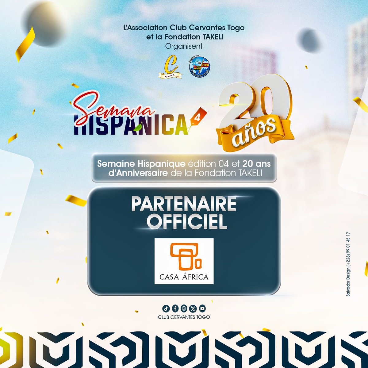 Club Cervantes Togo (@club_cervantes) on Twitter photo Nous sommes heureux d’avoir à nos côtés <a href="/Casaafrica/">Casa África</a> pour cette 4e édition de la Semaine Hispanique, marquée également par les 20 ans de la Fondation TAKELI.
<a href="/YawaKouigan/">Yawa A. Kouigan</a> <a href="/kmnatchaba/">Kanka-Malik Natchaba</a> <a href="/EmbEspGhana/">Spain in Ghana/España en Ghana</a> Nous sommes heureux d’avoir à nos côtés <a href="/Casaafrica/">Casa África</a> pour cette 4e édition de la Semaine Hispanique, marquée également par les 20 ans de la Fondation TAKELI.
<a href="/YawaKouigan/">Yawa A. Kouigan</a> <a href="/kmnatchaba/">Kanka-Malik Natchaba</a> <a href="/EmbEspGhana/">Spain in Ghana/España en Ghana</a>