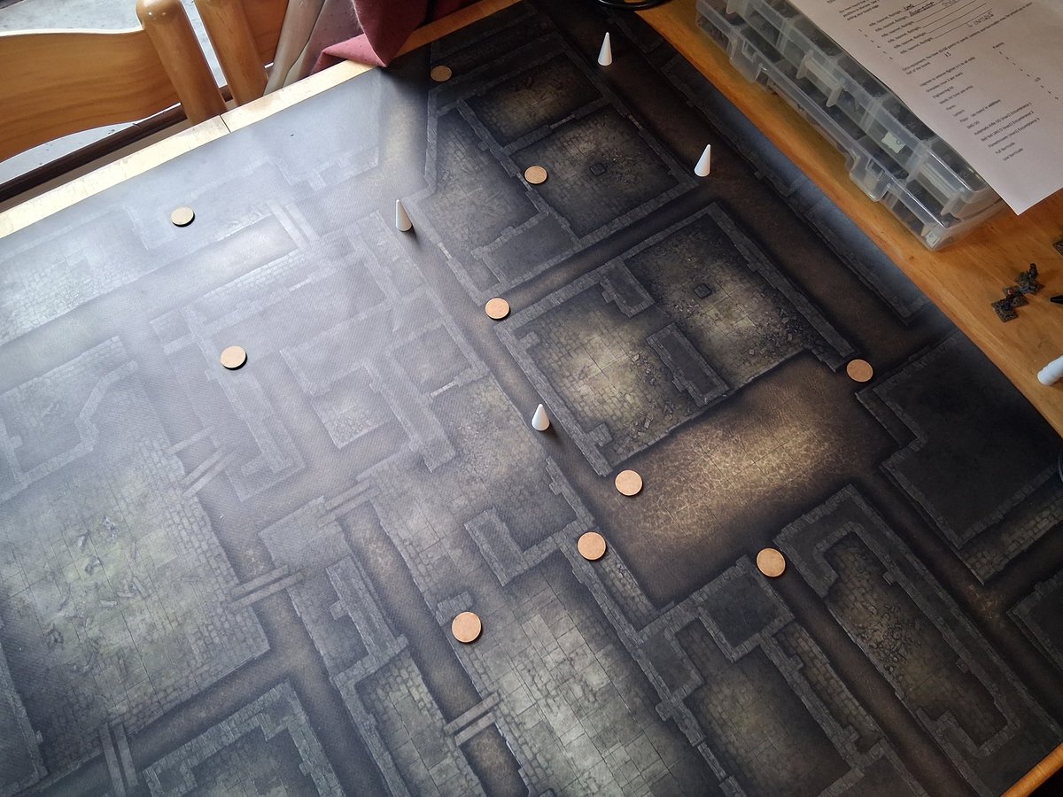 EssPete's tweet photo. Playtesting last night. Was trying out my sewer combat game. Played it single blind with one side on markers with some dummies. https://t.co/Y5euSOkEG2