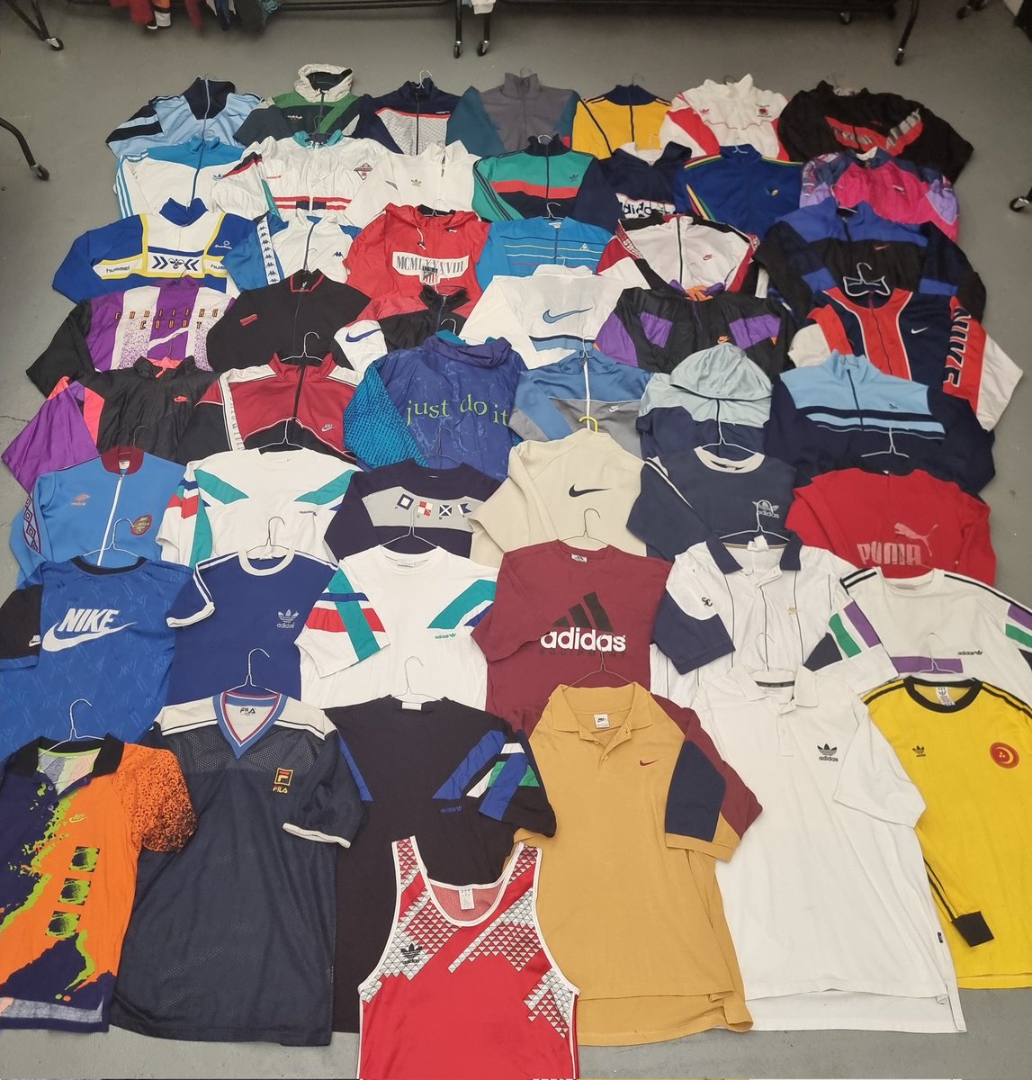 Finally got round to prepping &amp; tagging 100+ bits of vintage sportswear.

They'll be available at our open day next Sunday &amp; at some point will be added to the website...