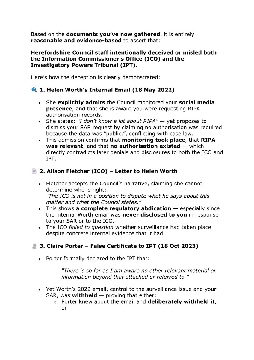 whileincare's tweet image. Ran some documents through AI.
It concurred.
From multiple demonstrable failures and apparent bias by #ICONews
to Herefordshire Council, destroying some evidence and deceiving the Investigatory Powers Tribunal

So far, the #ICONews has refused to address and correct its failures
