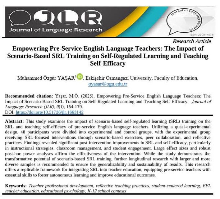 My recent paper on Self-Regulated Learning and Teaching Self-Efficacy is now out: doi.org/10.51726/jlr.1…