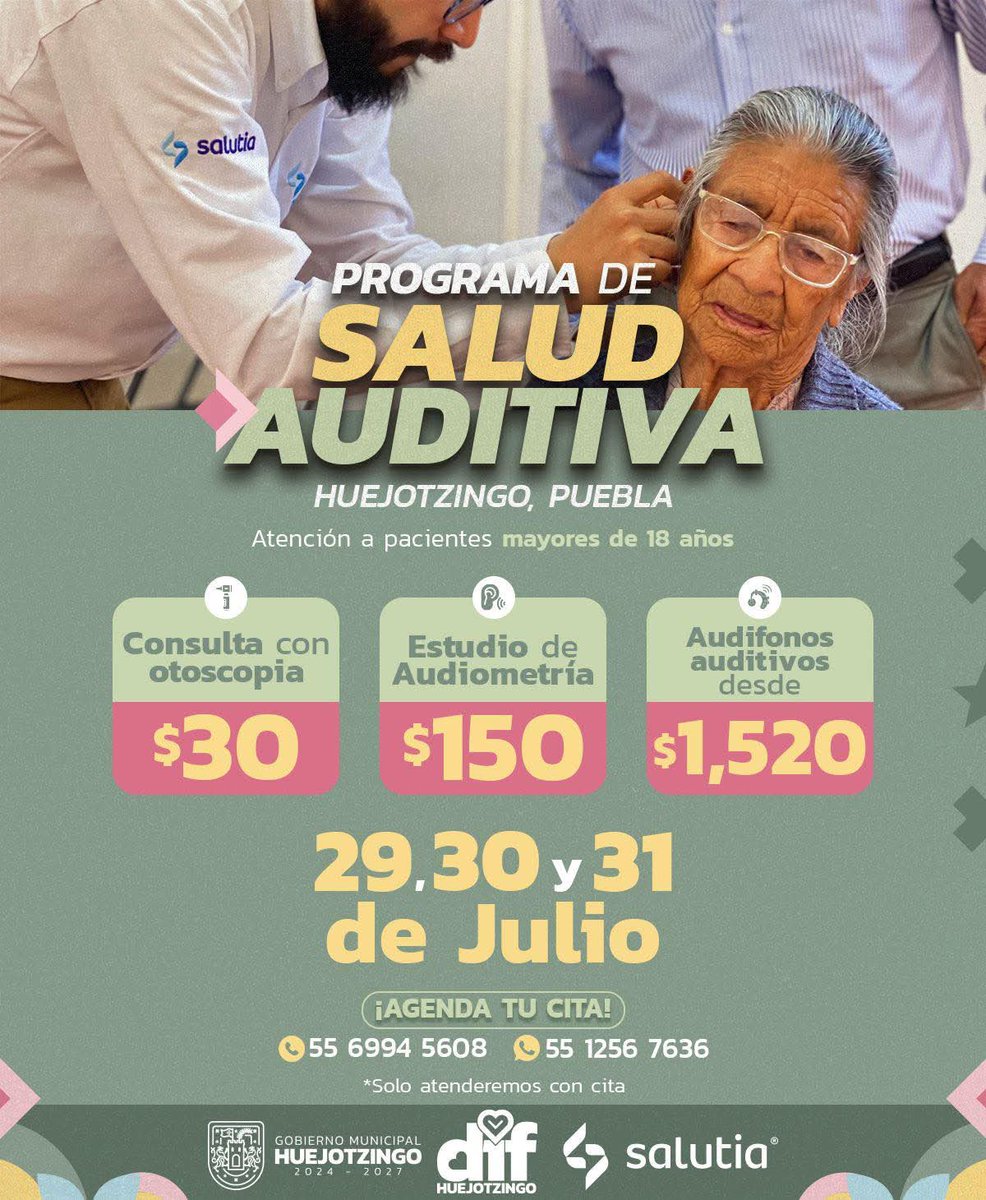 PoderNoticiaPue's tweet image. 👂🏼 Llega la Jornada de Salud Auditiva al #DIFHuejotzingo
|| Los días 29, 30 y 31 de julio, el SMDIFHuejotzingo ofrecerá estudios, valoraciones y aparatos auditivos a precios accesibles, con costo de recuperación. 

 #PoderNoticia