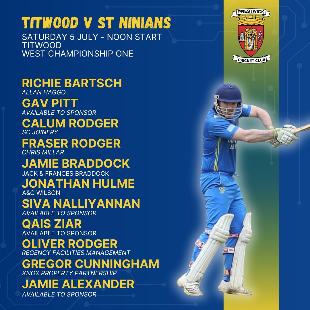 🏏 TEAM NEWS

Tomorrow we kick off the second half of the league season with a double header against Clydesdale. 

Both matches will be live streamed. 

#MTW