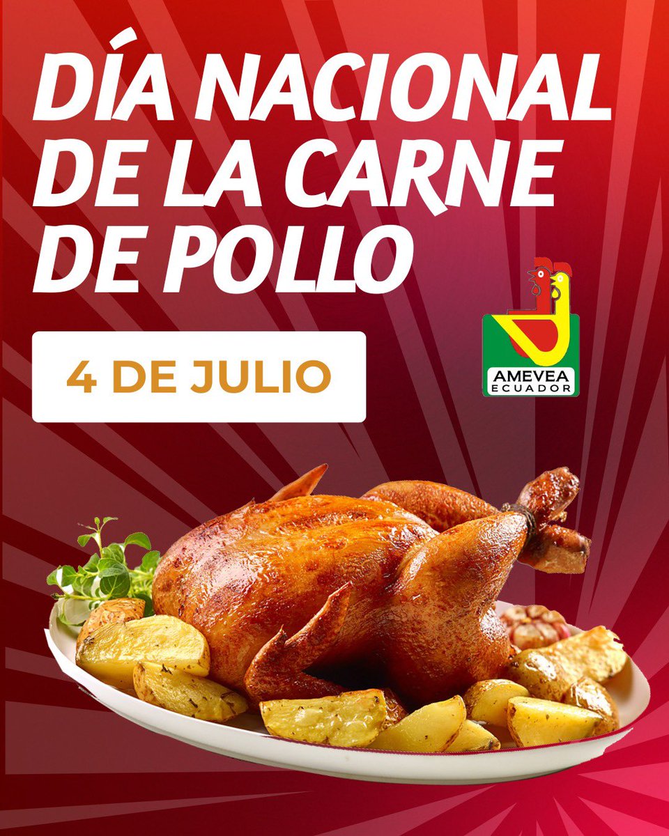 AmeveaEcuador's tweet photo. 🐔🍗 ¡Hoy celebramos el Día Nacional de la Carne de Pollo! Un alimento nutritivo, versátil y esencial en la alimentación de millones de ecuatorianos. 💪🇪🇨
Reconocemos el esfuerzo de toda la cadena avícola que lo hace posible.
#DíaDeLaCarneDePollo #AviculturaEcuatoriana #AMEVEA https://t.co/Hr7xpwJSRd