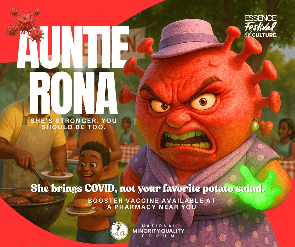 😷 Auntie Rona is back—and she’s stronger.

Find NMQF at Booth 1335 at #EssenceFest starting today!
✅ Free masks, hand sanitizer
🧠 VR Covid experience
💬 Chat with XULA doctors
💉 Vaccine sign-up w/ Walgreens
🎁 Gift card giveaway!
 
🔗 hubs.la/Q03vW4Ld0

#AuntieRona