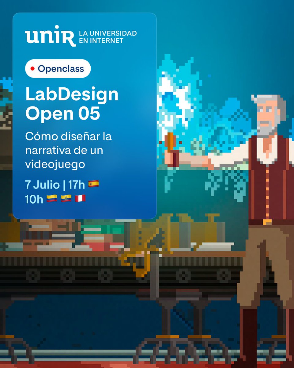 UNIR Perú (@unir_peru) on Twitter photo 🎮💡 Únete a una #Openclass de <a href="/UNIRuniversidad/">Universidad Internacional de La Rioja (UNIR)</a> con Daniel González, director creativo y fundador de <a href="/gametopia/">Gametopia</a>, nos mostrará cómo una narrativa bien construida puede transformar un #videojuego en una obra digna de exposición
Apúntate 👉 ow.ly/OsyY50WjLMB
#LabDesignOPEN 🎮💡 Únete a una #Openclass de <a href="/UNIRuniversidad/">Universidad Internacional de La Rioja (UNIR)</a> con Daniel González, director creativo y fundador de <a href="/gametopia/">Gametopia</a>, nos mostrará cómo una narrativa bien construida puede transformar un #videojuego en una obra digna de exposición
Apúntate 👉 ow.ly/OsyY50WjLMB
#LabDesignOPEN