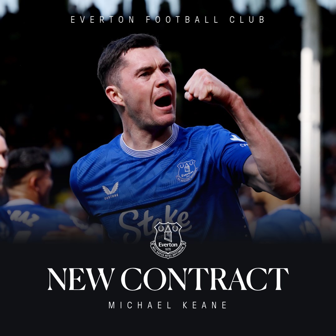 Everton's tweet photo. Michael Keane has signed a new one-year contract until the end of June 2026. ✍️