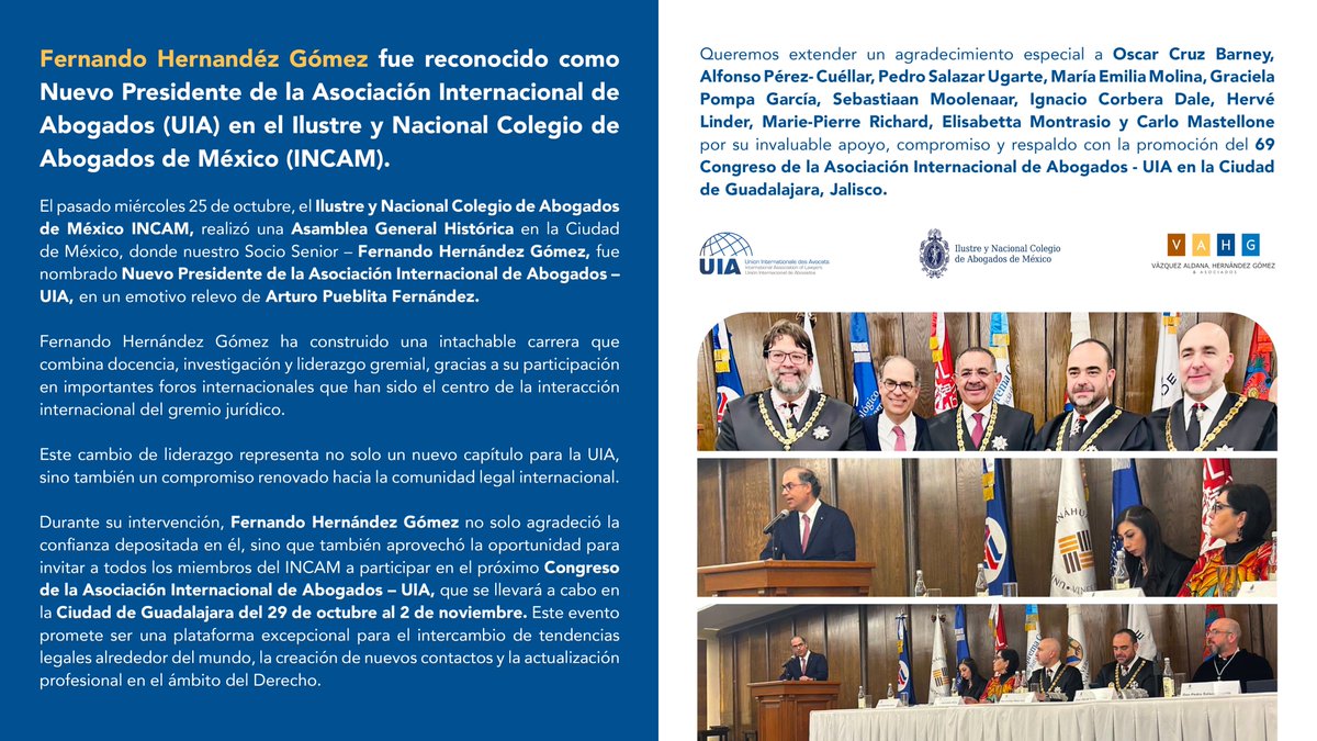 VAHG (@vahg_abogados) on Twitter photo <a href="/INCAM_Abogados/">Colegio de Abogados</a> <a href="/UnionIntAvocats/">UIA</a> <a href="/Fernando_HdezG/">Fernando Hernandez</a> <a href="/OCBARNEY/">OSCAR CRUZ BARNEY</a> <a href="/Aperezcuellar/">Alfonso Pérez-Cuéllar M.</a> <a href="/Grace_Pompa/">Graciela Pompa</a>
#INCAM #UIA #UIAGDL #UIACongress <a href="/INCAM_Abogados/">Colegio de Abogados</a> <a href="/UnionIntAvocats/">UIA</a> <a href="/Fernando_HdezG/">Fernando Hernandez</a> <a href="/OCBARNEY/">OSCAR CRUZ BARNEY</a> <a href="/Aperezcuellar/">Alfonso Pérez-Cuéllar M.</a> <a href="/Grace_Pompa/">Graciela Pompa</a>
#INCAM #UIA #UIAGDL #UIACongress