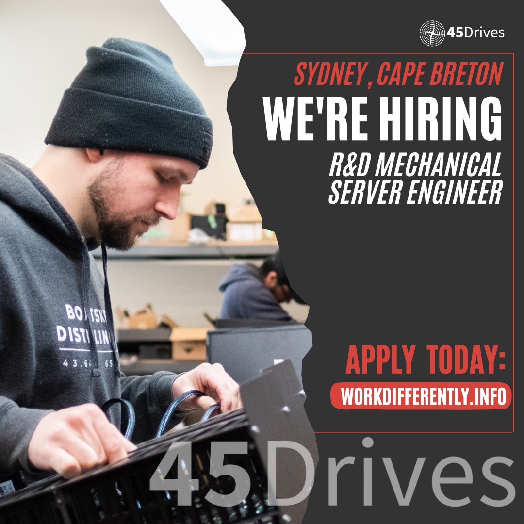 Are you passionate about pushing the limits of hardware design and want to work where innovation thrives? 45Drives is hiring a Mechanical Server Engineer to join our R&amp;D team in Sydney, NS. Help shape the future of enterprise storage, where collaboration, autonomy, and impact