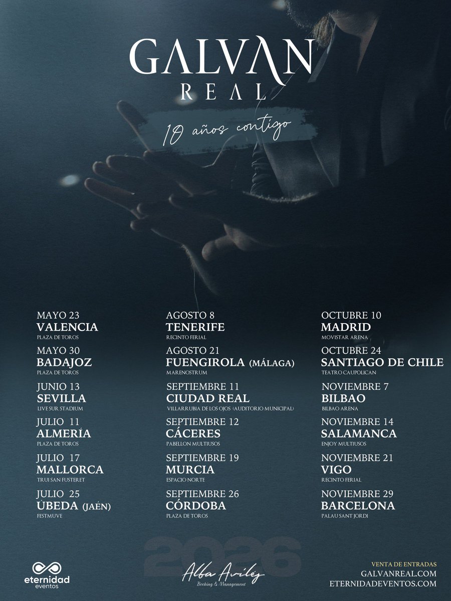 ✨ GIRA 2026 - 10 AÑOS CONTIGO
🎟️ ¡ENTRADAS YA A LA VENTA! 🎫
📍 Entra en 👉 galvanreal.com
Reserva ya tu entrada y no te quedes sin ella!
🚀 Y tú… vas a formar parte de este viaje? 😍❤️