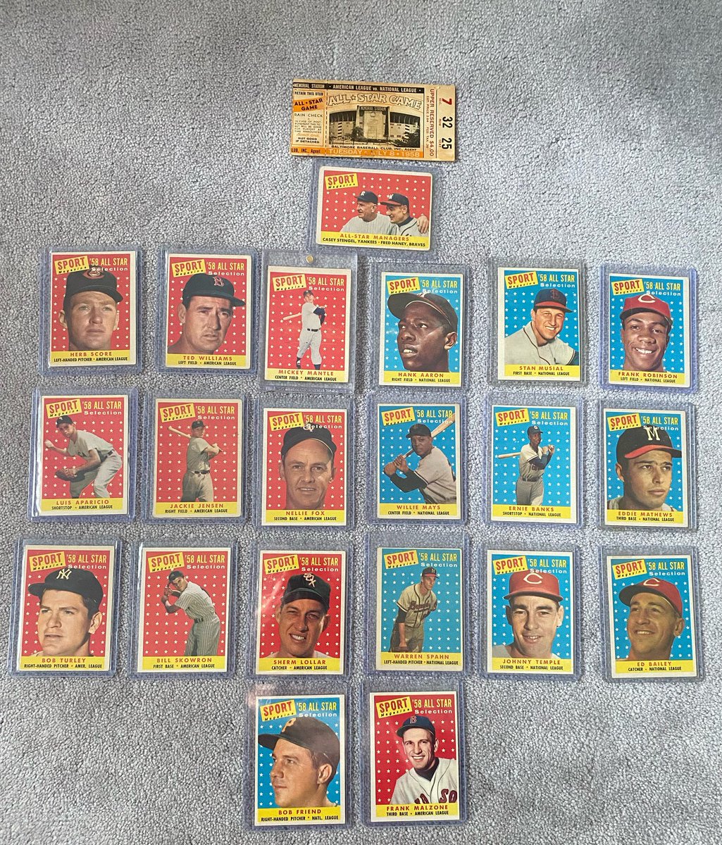 It’s an obligation that on every 4th of July I pull out the 1958 Topps All Star subset with  game ticket to admire in all its beauty. One of my absolute favorites.
