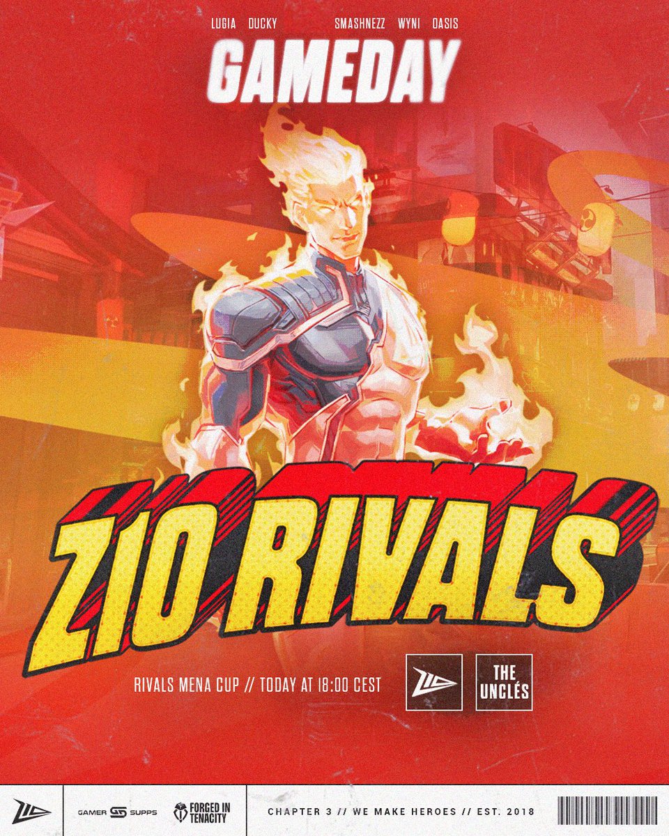 First match of Rivals MENA coming in hot. We’ve got something to prove - let’s turn up from the start 🔥 

Catch the game on our channel, with <a href="/bowekpk/">bowek</a> back on the mic!

🕔 18:00 
🆚 Team Unclés 
📺 twitch.tv/zerotenacity 
🎙️ <a href="/bowekpk/">bowek</a> 

#WeMakeHeroes #Z10WIN #MarvelRivals