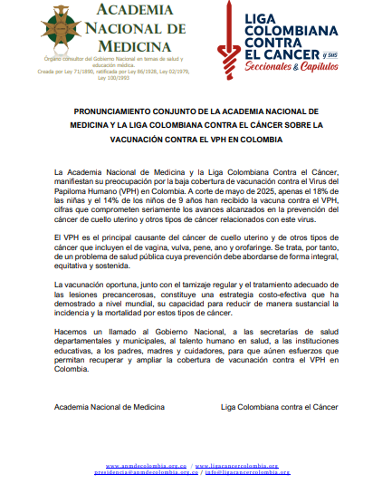 Este año, solo el 18 % de las niñas y el 14 % de los niños se han vacunado contra el VPH, según este comunicado de la <a href="/ANMColombia/">AgenciaNaldeMinería</a> y la <a href="/ligacancercol/">Liga Colombiana Contra el Cáncer</a>, que alerta de las bajas coberturas de vacunación contra el principal causante de cáncer de cuello uterino 👇