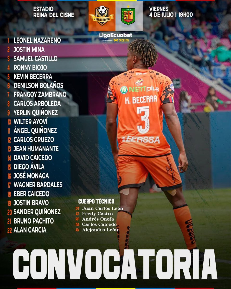 Convocatoria 🔴🔵🟡 Equipo completo para recibir a #DeportivoCuenca en el Reina del Cisne 🏟️🟠 

#JuntosPorUnaNuevaHistoriaLoja 🔴🔵🟡