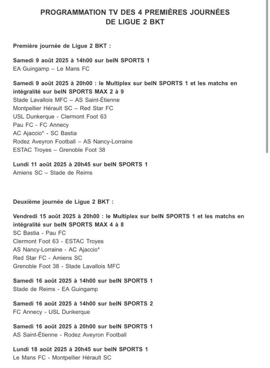 VirageSudLeMans's tweet image. #Programmation La LFP a dévoilé la programmation des 4 premières journées de #Ligue2
📅 Guingamp - Le Mans le samedi 9 août 14h
📅 Le Mans - Montpellier Lundi 18 Août 20h45
📅 Le Mans - Bastia 22 Août 20h
📅 Reims - Le Mans Samedi 26 Août 14h !!