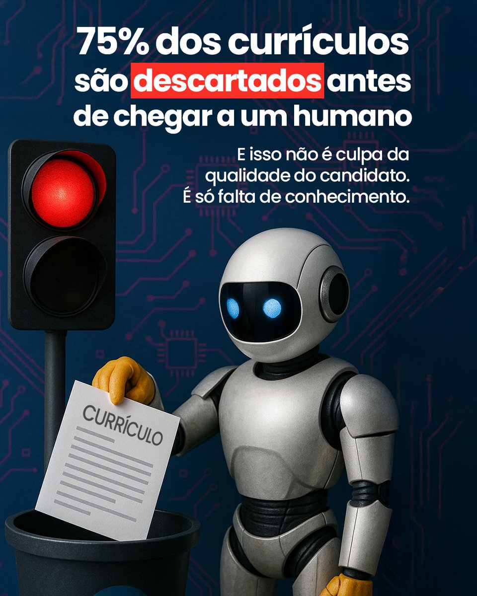 Você sabia que a maior parte das candidaturas a uma vaga de emprego nem chegam a ser avaliadas?

São descartadas simplesmente porque a IA que faz a primeira avaliação nem conseguiu analisar direito.

Mas tem solução e você pode baixar, de graça, no próximo tweet. 
⬇️