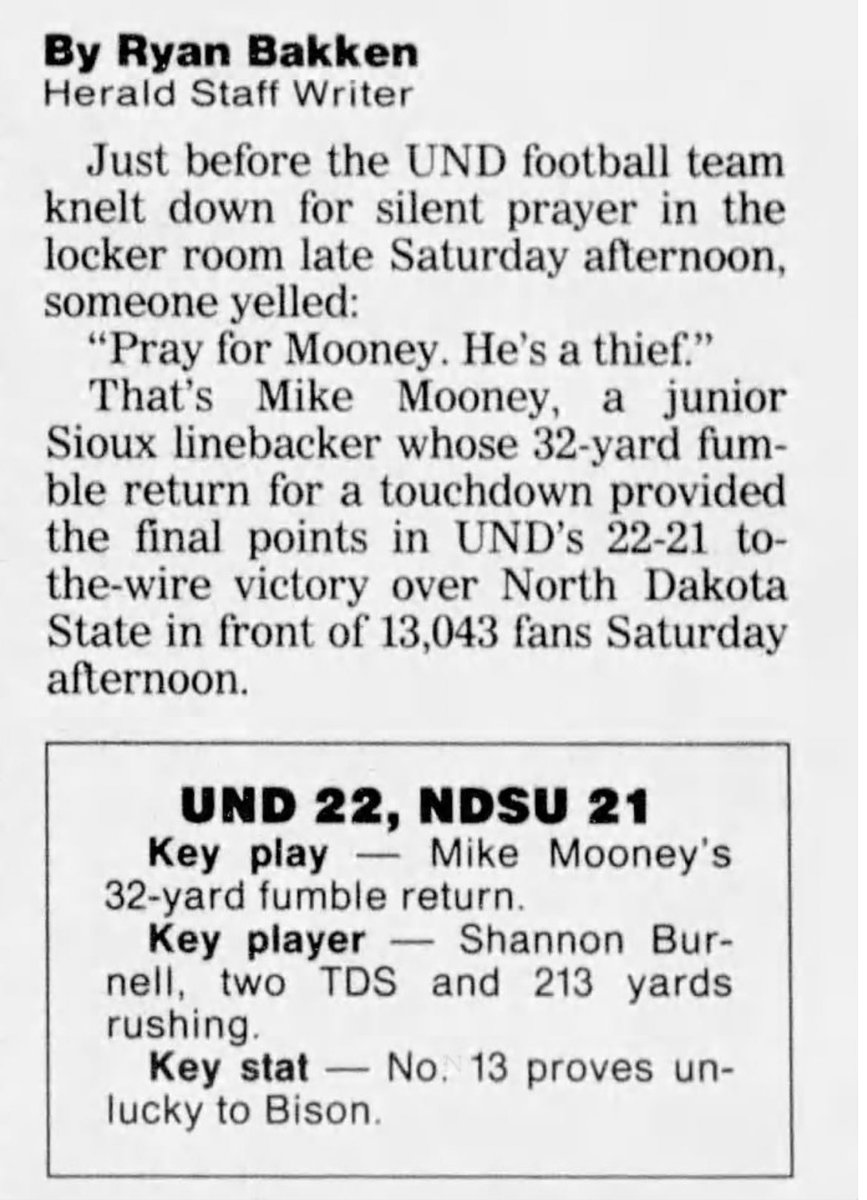 One of Ryan Bakken's memorable ledes that UND football fans may recall.