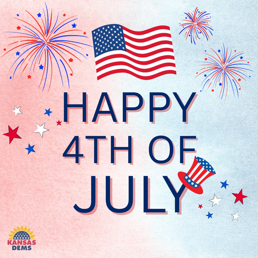KansasDems's tweet image. Happy Independence Day and 4th of July!
On this day back in 1776, the official signing of the Declaration of Independence took place establishing the United States of America!
We hope everyone has a safe holiday enjoying family, friends, good food, and fireworks!
🇺🇸🎆🗽🎇