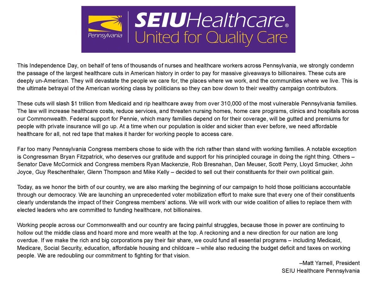 seiuhcpa's tweet image. Our statement on Congress and the President passing the largest healthcare cuts in American history: