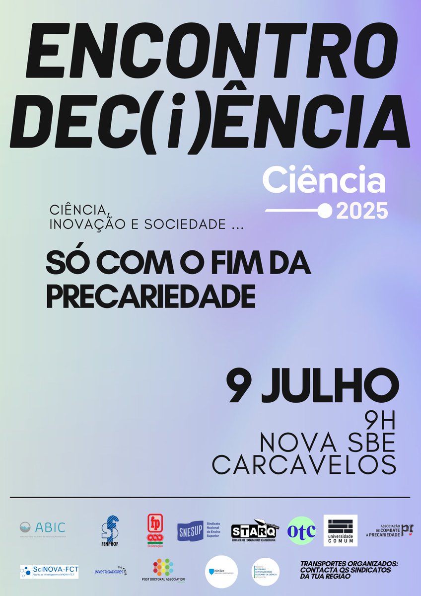 O NInTec – Núcleo de Investigadores, em conjunto com outras estruturas e organizações do setor da Ciência e do Ensino Superior, convoca todos os trabalhadores científicos para uma concentração em defesa da Ciência Pública e pelo fim da precariedade na Ciência.
