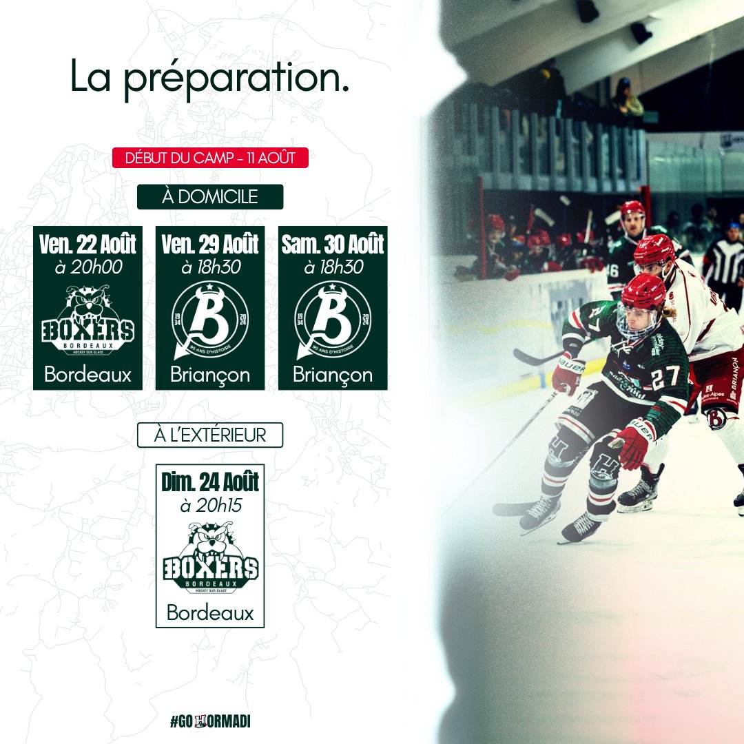 𝐋𝐞 𝐜𝐚𝐥𝐞𝐧𝐝𝐫𝐢𝐞𝐫 𝐝𝐞 𝐥𝐚 𝐩𝐫𝐞́𝐩𝐚' !🫡

Alors que le camp d’entraînement débutera le lundi 11 août, découvrez les quatre matchs de préparation de nos Angloys avant la reprise du championnat le 12 septembre !👊

#GoHormadi | #JoTaKeIrabaziArte