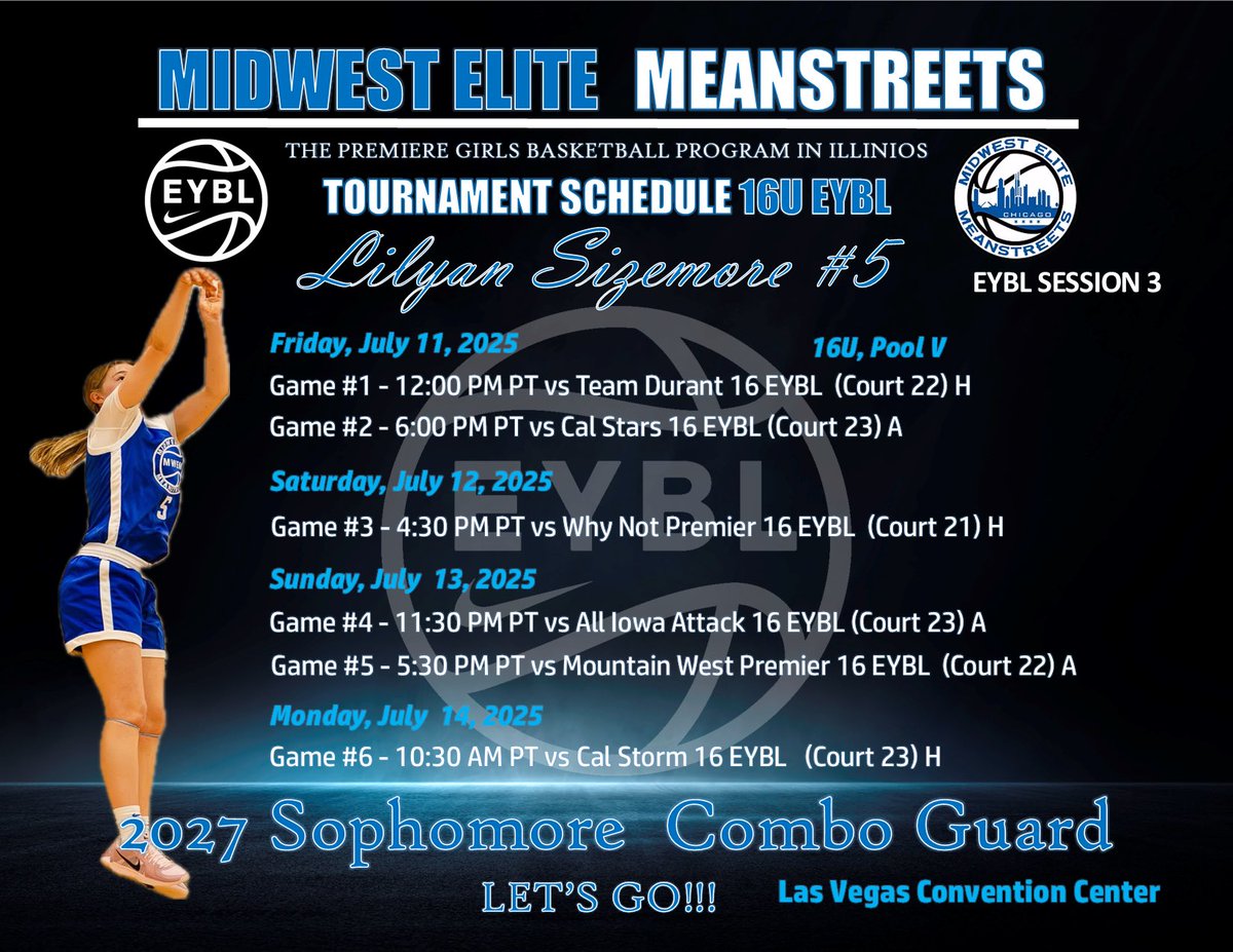 Lilyan Sizemore (@lilyan_sizemore) on Twitter photo Updated Schedule for Las Vegas!
<a href="/mwehoops_eybl/">Midwest Elite Meanstreets EYBL</a> <a href="/IGBRcoverage/">Premier Recruiting Service in girlsbball</a> <a href="/mikemillsnc/">Mike Mills WBB College Recruiting</a> <a href="/ngpreps/">News-Gazette Preps</a> <a href="/pgh_lisa/">PrepGirlsHoopsLisa</a> <a href="/girlzprepreport/">Girlz Prep Report</a> <a href="/GirlsPlay2_ill/">E.A.T. Presents GirlsPlay2network_illinois</a> <a href="/Sports4daGirls/">Śports4daGirls (ILLINOIS) 🥇</a> <a href="/MMBR_CoachGBell/">Major Movez Basketball Review #MMBR</a> <a href="/PGHByron/">Byron Xerxes Livsey</a> <a href="/PGHBrooks/">Jeremy Brooks</a> <a href="/riseupsports1/">Rise Up Sports Media</a> <a href="/ProspectsNation/">ProspectsNation.com</a> <a href="/MHS_Girls_/">Midwest Hoops Spotlight</a> <a href="/TheGirlsCircuit/">The Girls Circuit 🏀</a> Updated Schedule for Las Vegas!
<a href="/mwehoops_eybl/">Midwest Elite Meanstreets EYBL</a> <a href="/IGBRcoverage/">Premier Recruiting Service in girlsbball</a> <a href="/mikemillsnc/">Mike Mills WBB College Recruiting</a> <a href="/ngpreps/">News-Gazette Preps</a> <a href="/pgh_lisa/">PrepGirlsHoopsLisa</a> <a href="/girlzprepreport/">Girlz Prep Report</a> <a href="/GirlsPlay2_ill/">E.A.T. Presents GirlsPlay2network_illinois</a> <a href="/Sports4daGirls/">Śports4daGirls (ILLINOIS) 🥇</a> <a href="/MMBR_CoachGBell/">Major Movez Basketball Review #MMBR</a> <a href="/PGHByron/">Byron Xerxes Livsey</a> <a href="/PGHBrooks/">Jeremy Brooks</a> <a href="/riseupsports1/">Rise Up Sports Media</a> <a href="/ProspectsNation/">ProspectsNation.com</a> <a href="/MHS_Girls_/">Midwest Hoops Spotlight</a> <a href="/TheGirlsCircuit/">The Girls Circuit 🏀</a>
