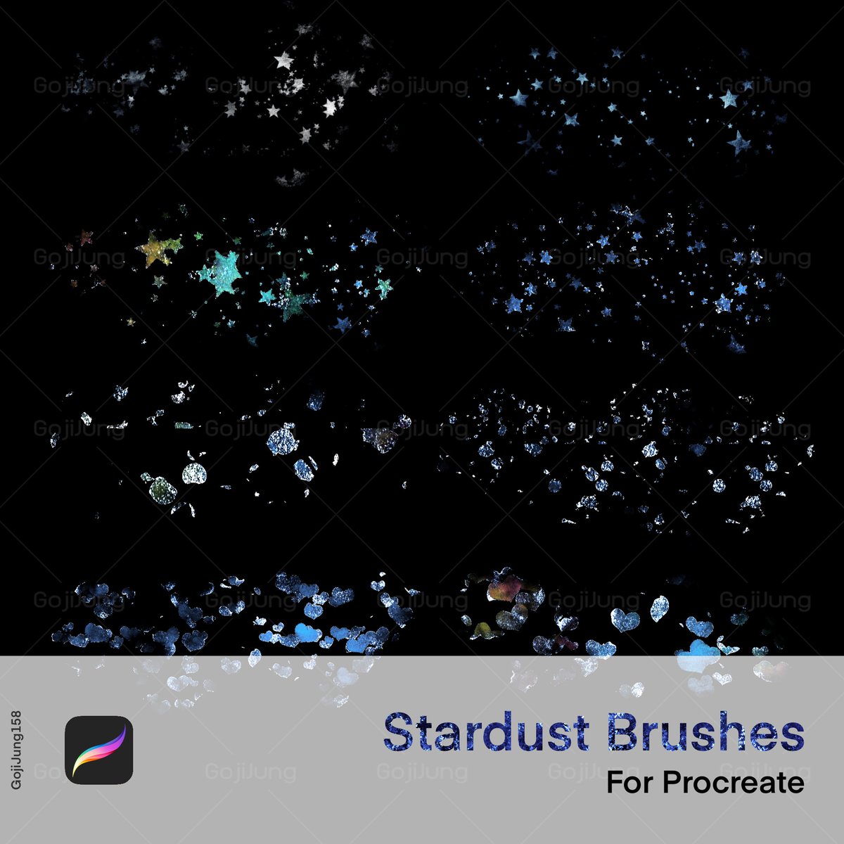 GojiJung158's tweet photo. Stardust brushes บรัชดวงระยิบระยับ กาแล็กซี่ ละอองดาว ประกายฟอยล์ 
(ทดลองโปรโมทหลังจากโดนทวิตบังตาค่ะ)

Procreate ver.
- 8 brushes 
- เลือกสีช่องเดียวตามปกติ 
- เปลี่ยนสีตามน้ำหนักมือ และสีที่เลือก 

✨60 บาท

Personal use ✅
Commercial use ✅ https://t.co/0sQymstCt9