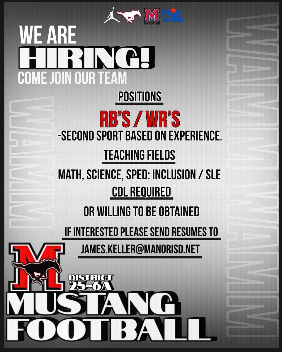 We are still looking for a few Coaches !!

We're looking for certified educators and coaches who are passionate about teaching and coaching. If you're committed to helping students succeed and creating a culture of excellence on and off the field please send your resume to