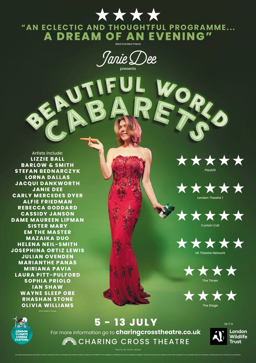 NimaxTheatres's tweet image. Nica Burns, producer and owner of Nimax Theatres recommends: Janie Dee presents BEAUTIFUL WORLD CABARETS ⭐️
16 nights, 16 outstanding musical theatre performers and singers, including Wayne Sleep, Lorna Dallas and Cassidy Janson.
Get your tix from £20: charingcrosstheatre.co.uk/theatre/beauti…