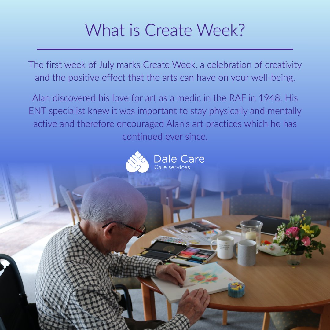 DaleCareNEast's tweet image. #CreateWeek highlights the benefits of #art on #mentalwellbeing. We&apos;d like to introduce Alan, a resident at our #ExtraCare, Blenkinsop Court in #SouthShields, who&apos;s been a passionate #artist for over 70 years. To learn more about Alan and his work visit: dalecare.co.uk/news/create-we…