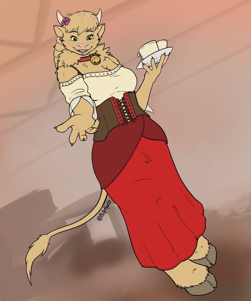 "May I take that empty plate, sir?"

Attack for <a href="/Snowyzi/">Lumi ✨</a> , I enjoyed drawing that fluffy cowgirl &lt;3