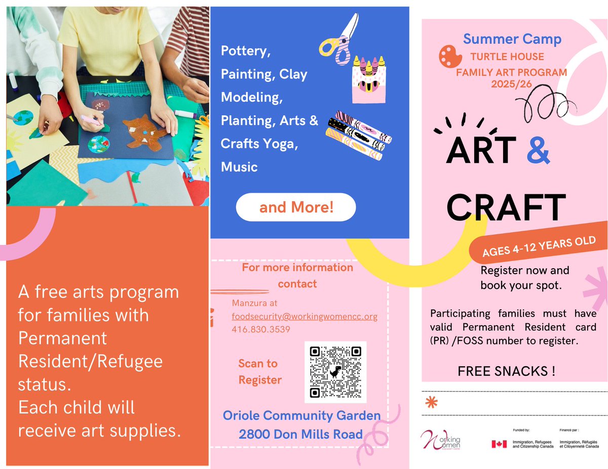 🌞 FREE Family Art Program! 🎨 Join us at Oriole Community Garden for a fun, creative day!
🕙 10AM–2PM | 📅 July 7–14, July 21–28, or Aug 11–18
✅ For PR/Refugee families (proof needed).
📲 Register here: forms.gle/ThXtQyA2t9K3