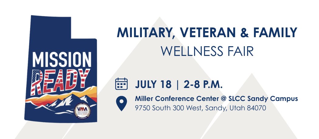 Two weeks to Mission Ready: Military, Veteran, and Family Wellness Fair. Free event for Utah's military/veteran families on July 18th. Connect with vital resources. Don't miss it! Get more info here: ow.ly/G3LM50WbL9m