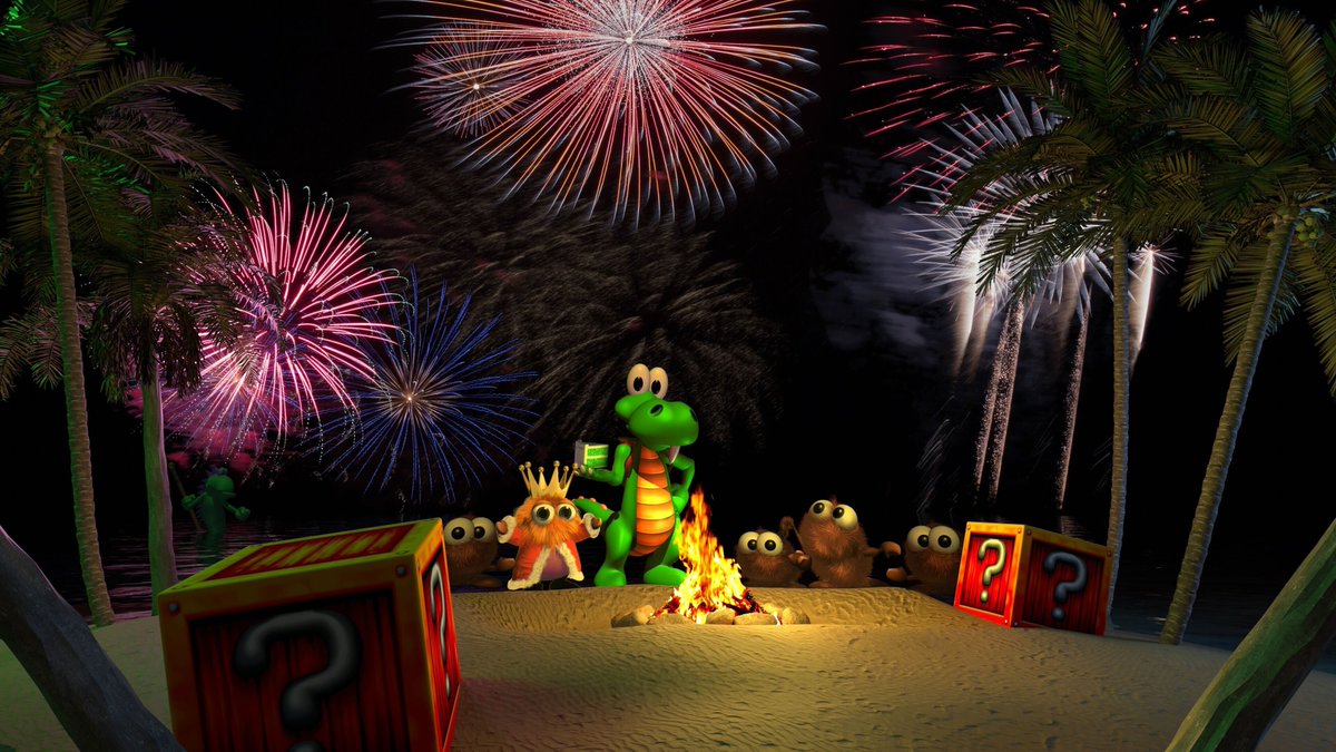 ArgonautGames_'s tweet photo. Croc’s summer beach parties are the stuff of legend (of the Gobbos, of course), going long into the night. This one is extra special, marking one of King Rufus’s many official birthdays, which falls on the 4th of July and is also celebrated by our American friends! 🏖️🎆🎂🐊

#FourthofJuly #fireworks #croclegendofthegobbos