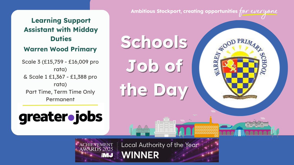 Warren Wood Primary are looking for a Learning Support Assistant with Midday Duties. You'll have a proven record for making a positive impact on the academic and pastoral learning of their children.

Find out more 👉 orlo.uk/cXwmC

#StockportSchools