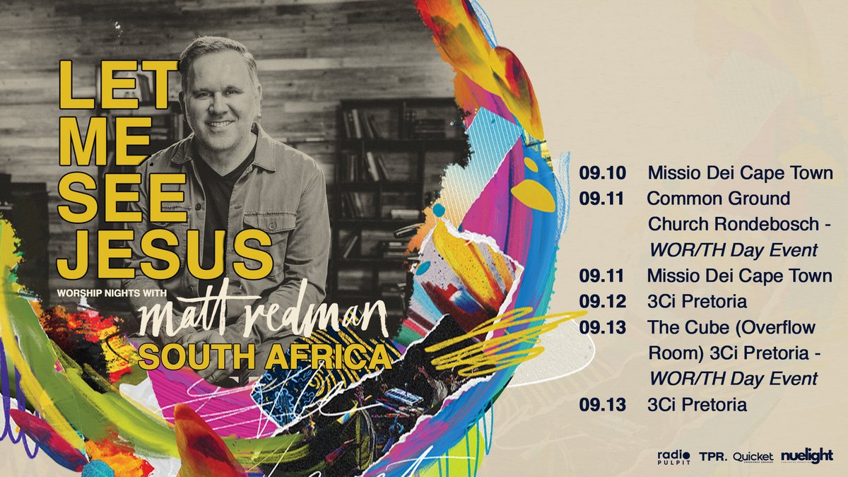 🎤 Matt Redman is coming to SA this Sept!
 Worship to songs like 10,000 Reasons, Blessed Be Your Name, &amp; more.

📍Cape Town: 10–11 Sept
 📍Pretoria: 12–13 Sept
 🎶 Worship leader sessions included!

🎟️ Book now: bit.ly/3IbqZY9

#MattRedmanSA #WorshipNight #RadioPulpit