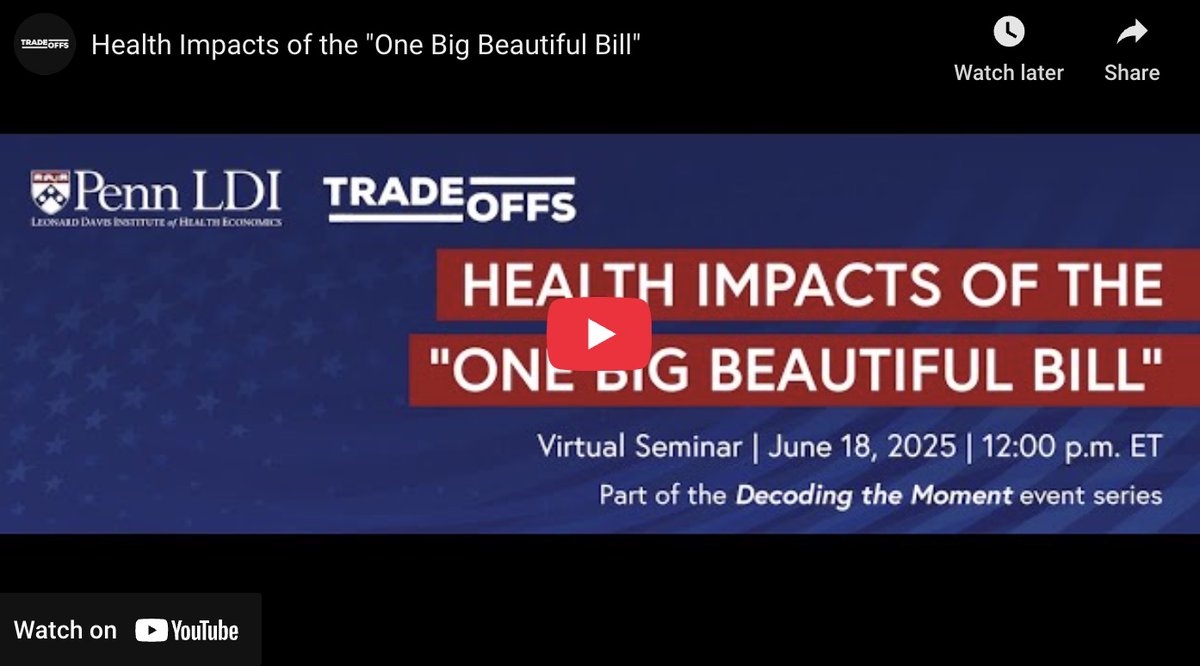 In conversation with <a href="/dmgorenstein/">Dan Gorenstein</a>, <a href="/PennLDI/">Penn LDI</a> researchers break down how administrative hurdles, subsidy cuts and work requirements in the ‘Big Beautiful Bill’ could deny people life-saving care.

Watch here: tradeoffs.org/2025/06/23/one…