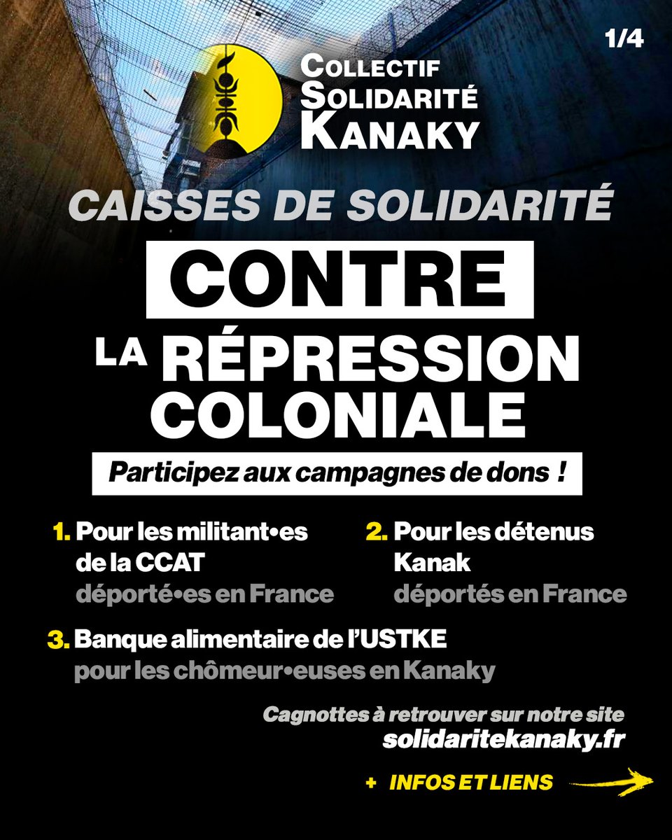 Le collectif Solidarité Kanaky appelle à la solidarité financière avec nos camarades Kanak contre la répression coloniale !
+ infos en thread et sur notre site
➡️ solidaritekanaky.fr/Caisses-de-sol…
1/5 ⤵️