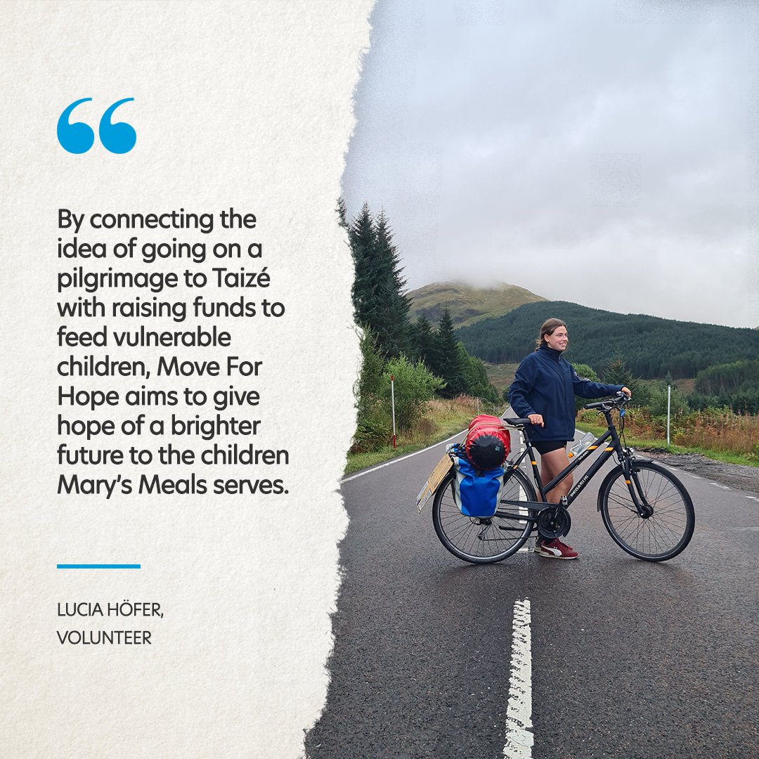 🌍🚴‍♀️ Join 20-year-old Lucia as she cycles 400km to raise funds for Mary’s Meals! 🙌💙 Support her journey &amp; help feed vulnerable children! Follow @‌move_for_hope_page &amp; @‌marysmealsyouthambassadors and read about her trip here: bit.ly/3To4WQw ✨ #MovingForHope